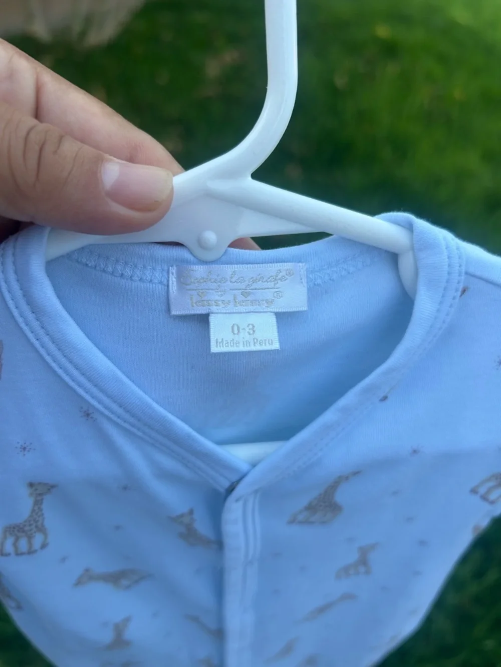 Kissy Kissy Sophie La girafe Light Blue Footed One-Piece with Tan Giraffe Print